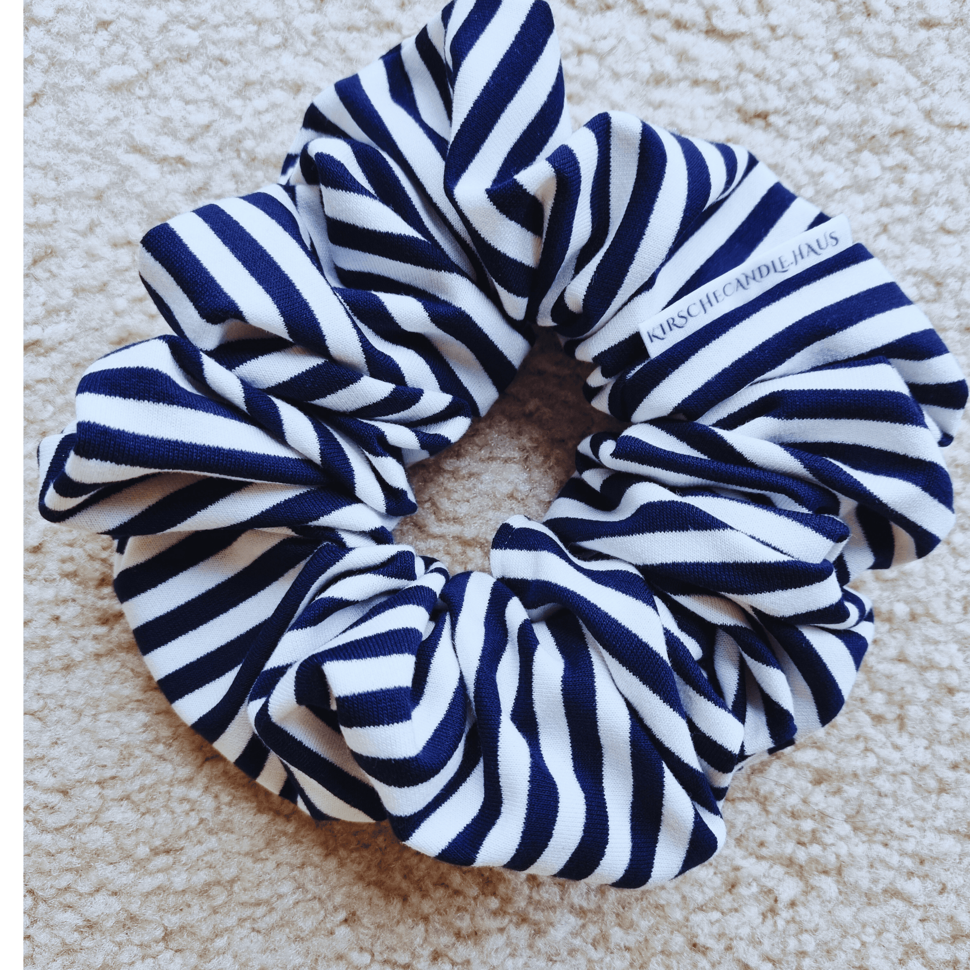 Jumbo Navy & White Stripe Scrunchie | Nautical | Kirsche Candle Haus Jumbo Navy & White Stripe Scrunchie | Nautical | Kirsche Candle Haus